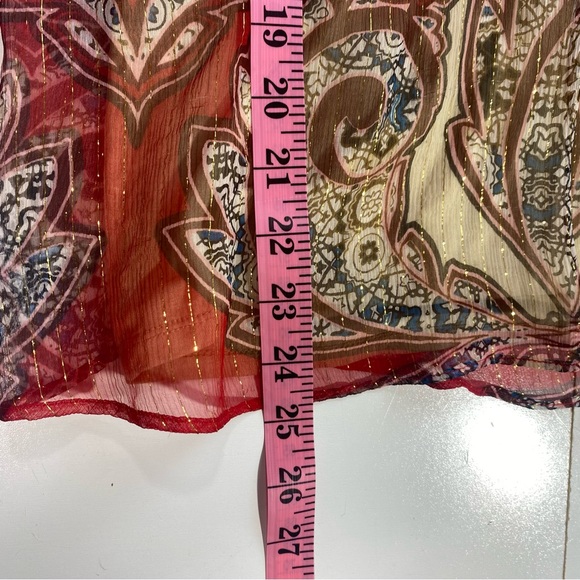 Hale Bob 100% Silk Red Paisley Print Metallic Gold Stripped Jeweled Blouse XS - Picture 15 of 16